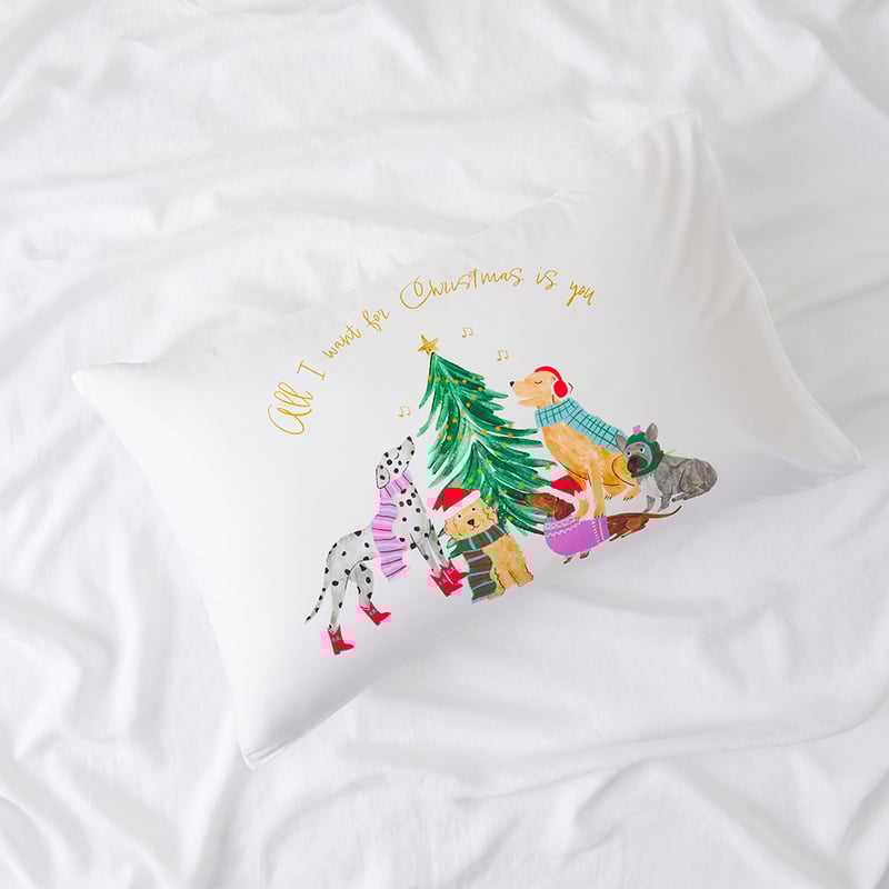All I Want For Christmas Is You White Text Pillowcase