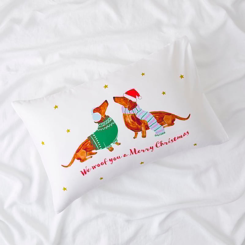 We Woof You A Merry Christmas White Text Pillowcase