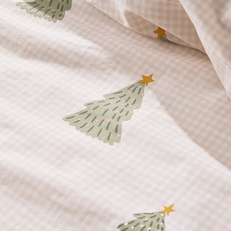 Christmas Tree Natural Gingham Quilt Cover Set