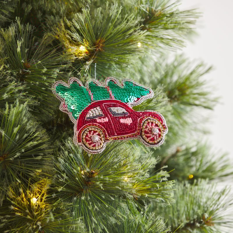 Embroidered Red Car Ornament