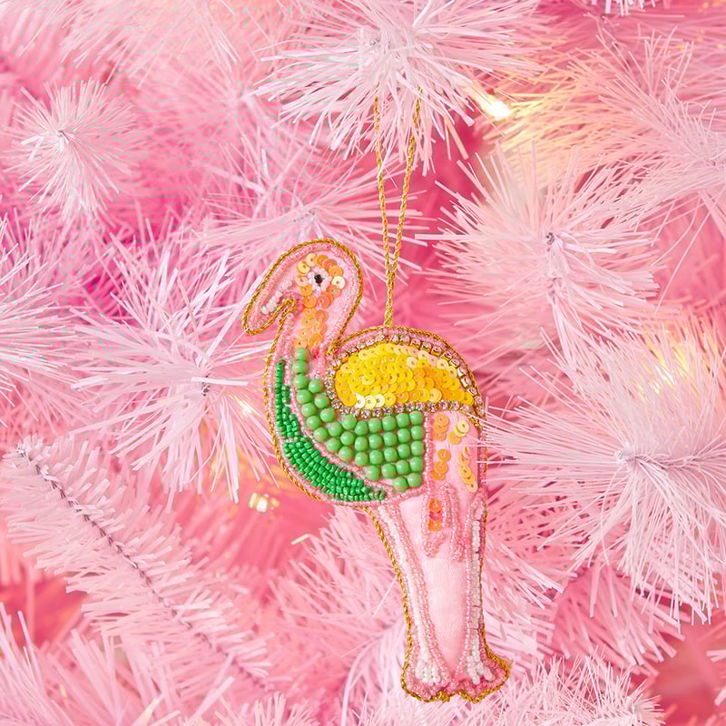 Embroidered Flamingo Ornament