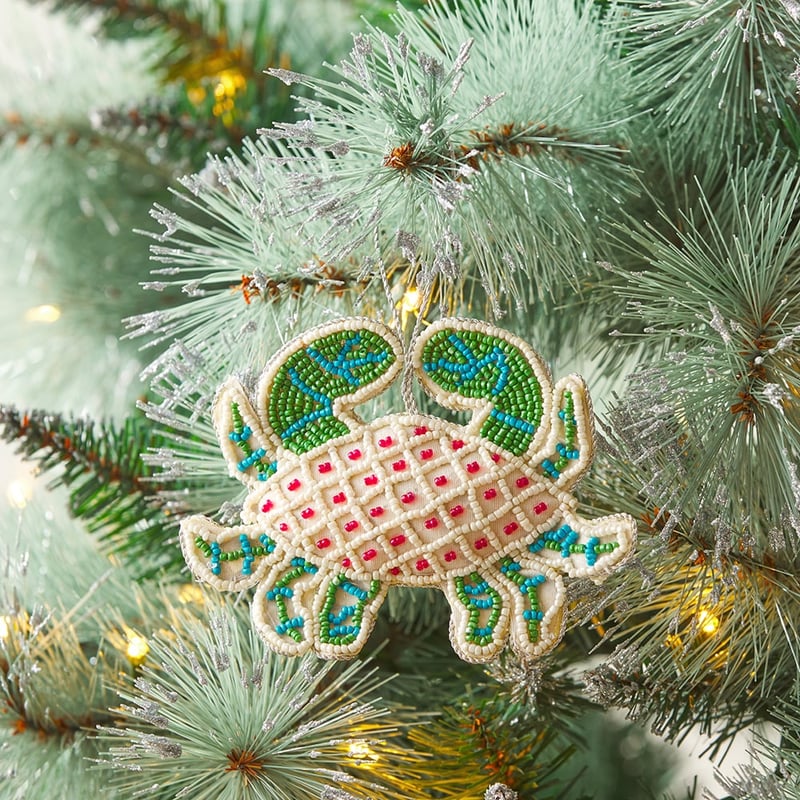 Sealife Crab Blue & White Beaded Ornament