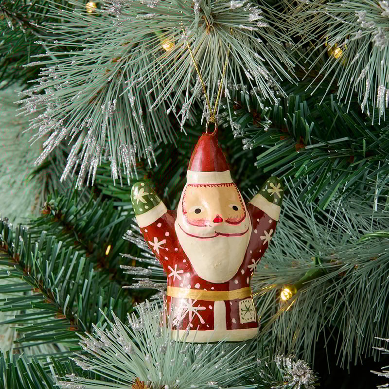 Papier Mache Gold Floral Santa Ornament