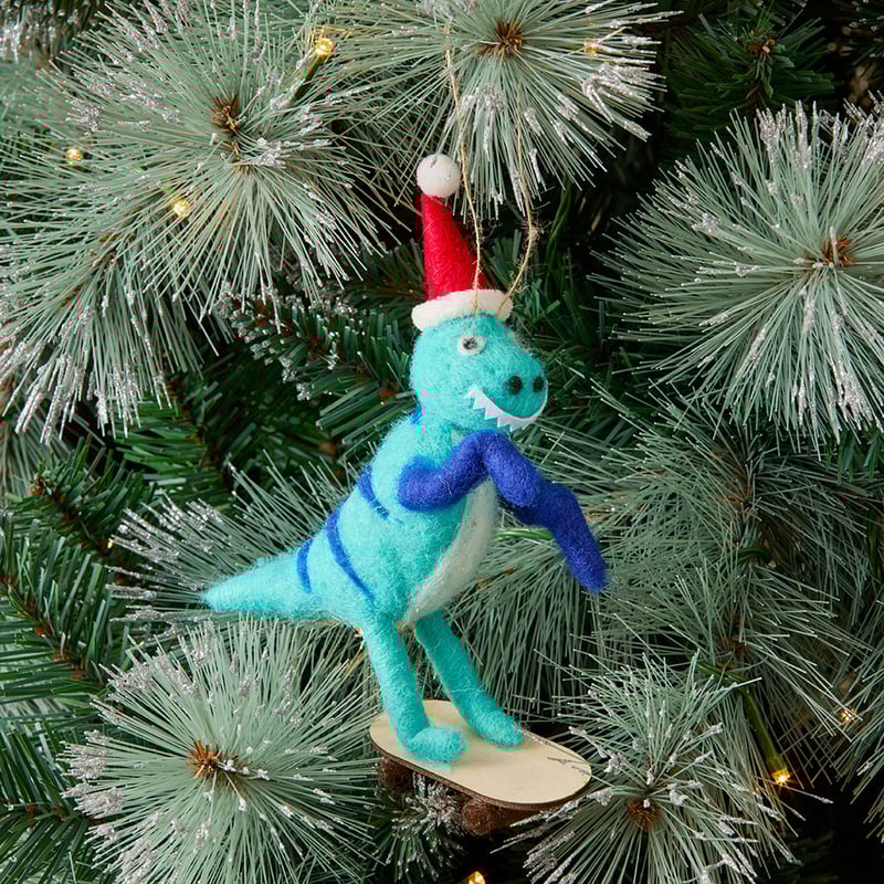 Skating Dinosaur Felted Friend Decoration