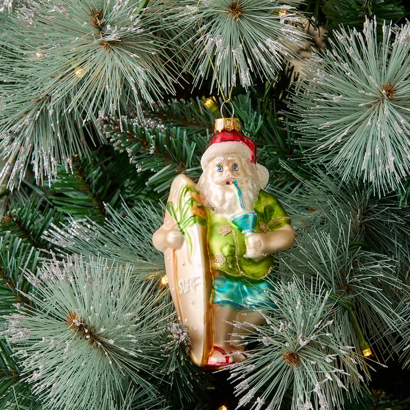 Vintage Surfing Santa Mercury Glass Ornament