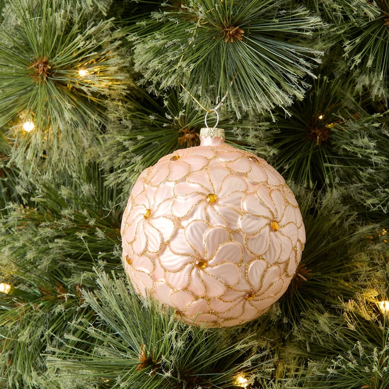 Embossed Pink Flower Bauble