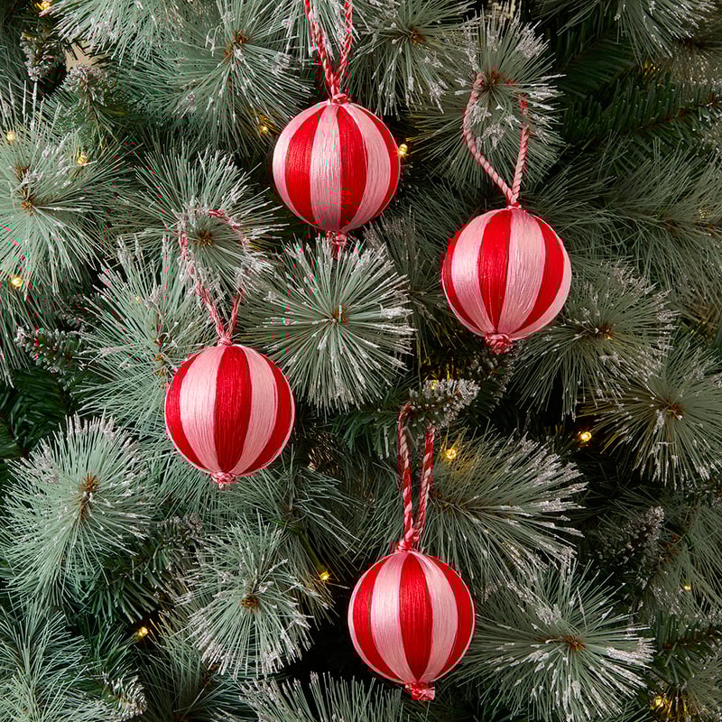 Thread Pink & Red Stripe Bauble Pack of 4