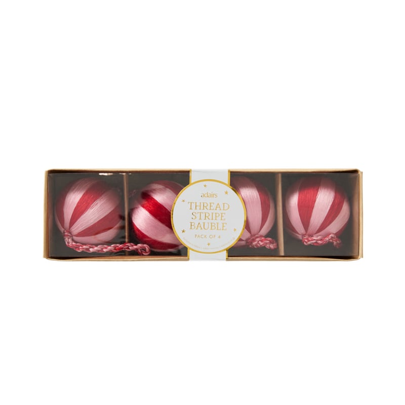 Thread Pink & Red Stripe Bauble Pack of 4