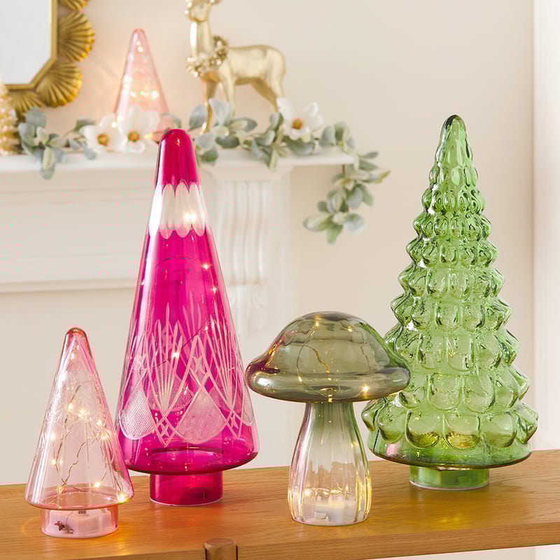 Cut Glass Pink Merry & Bright LED Tree