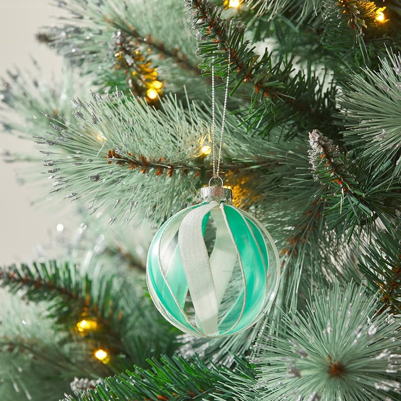 Swirl Clear & Blue Stripe Bauble