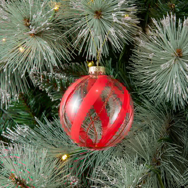 Swirl Clear & Red Stripe Bauble
