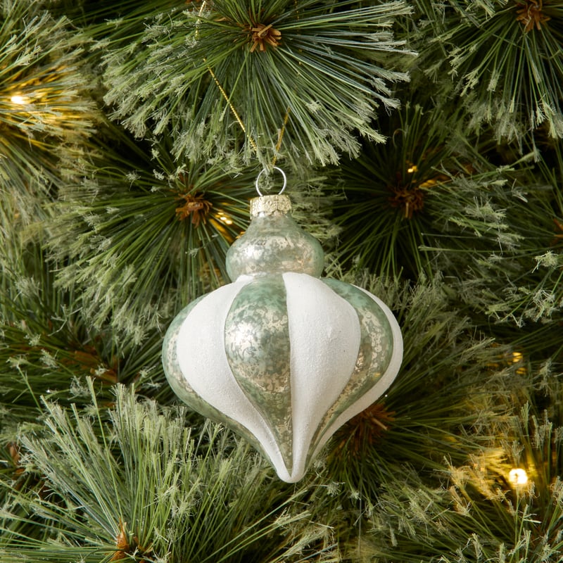 Domed Green & White Stripe Bauble