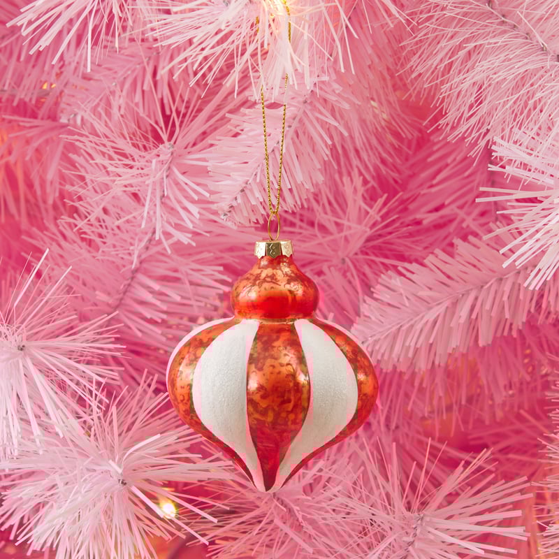 Domed White & Orange Stripe Bauble