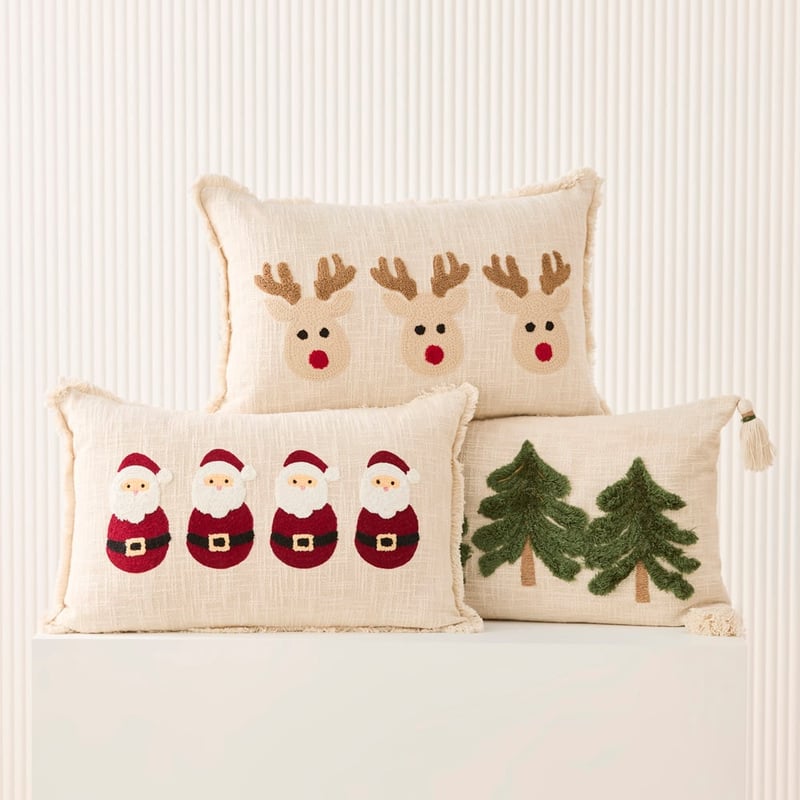 Festive Natural Reindeer Cushion