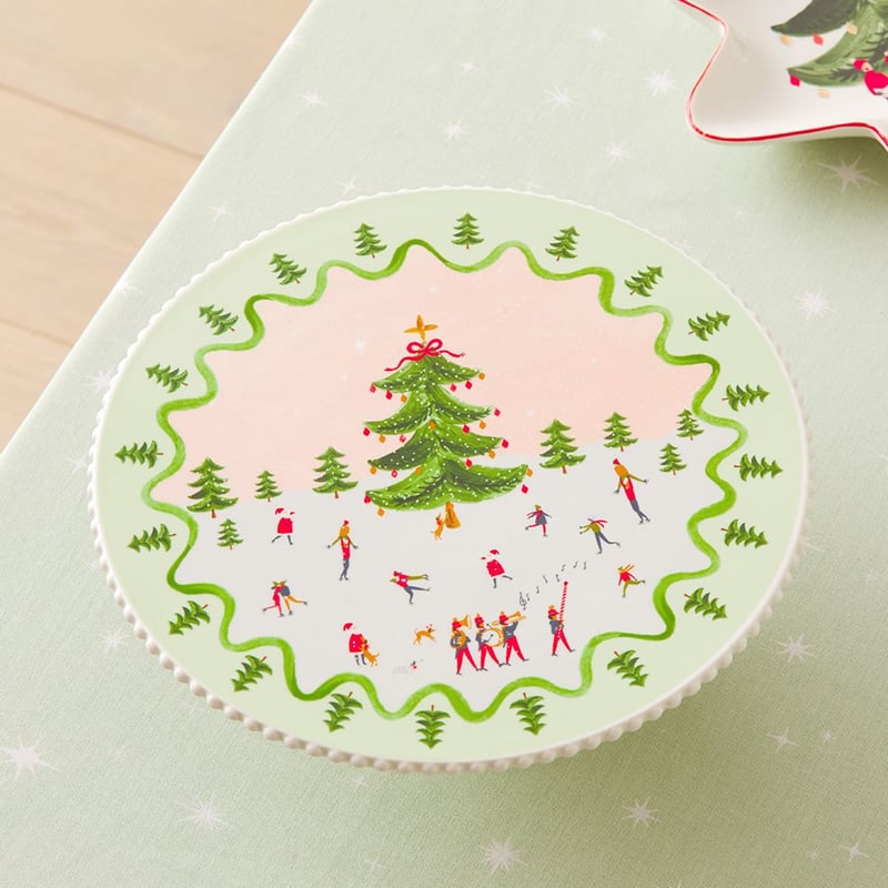 Merry & Bright Christmas Footed Cake Plate