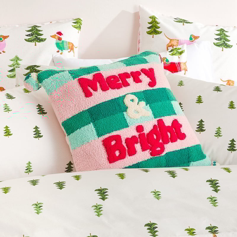 Festive Merry & Bright Text Cushion