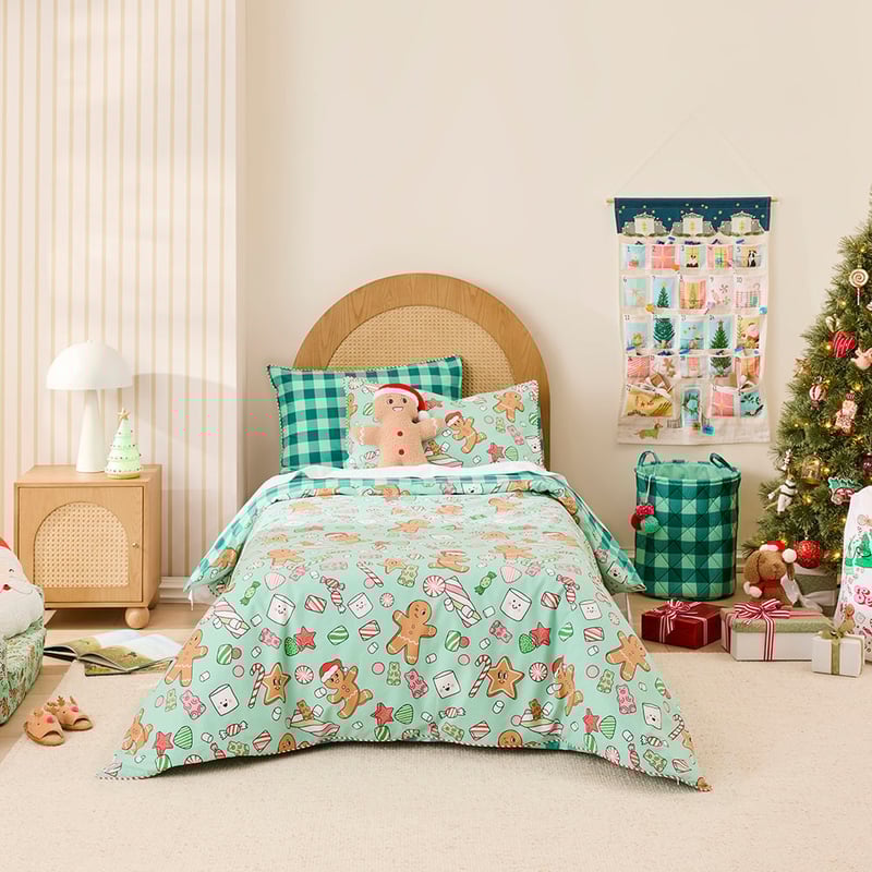 Gingerbread Candy Land Green Quilt Cover Set