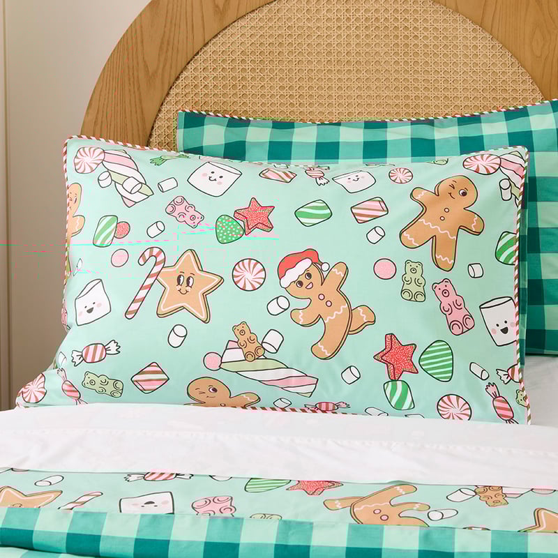 Gingerbread Candy Land Green Quilt Cover Set