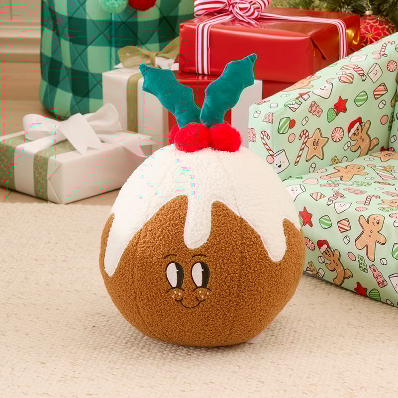 Happy Pudding Brown Christmas Cushion