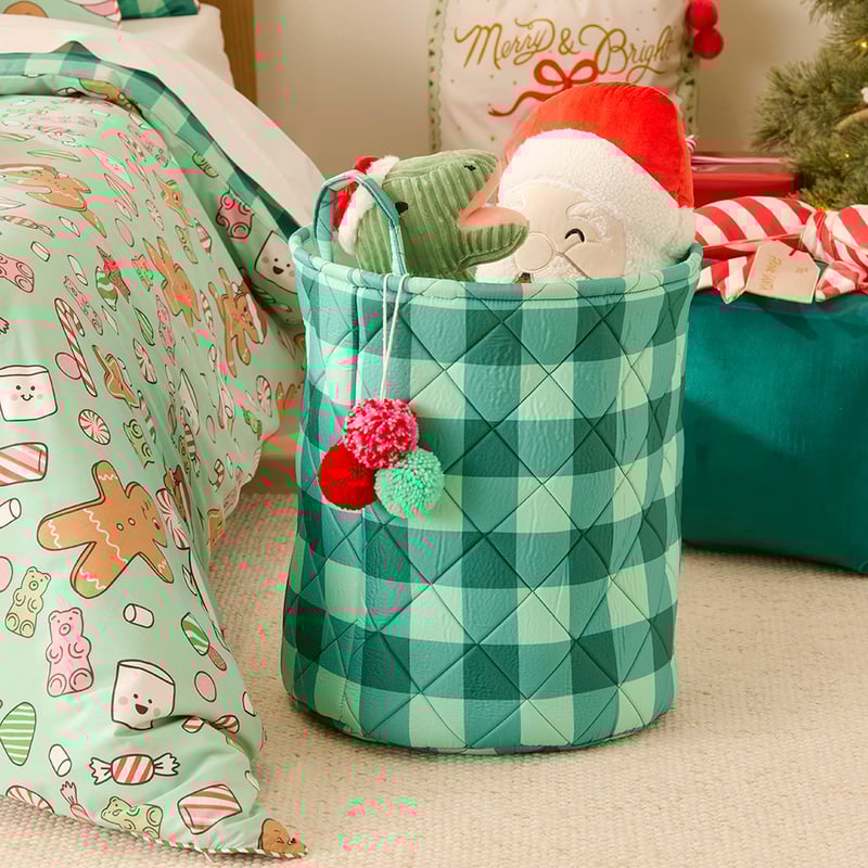 Christmas Green Check Quilted Basket