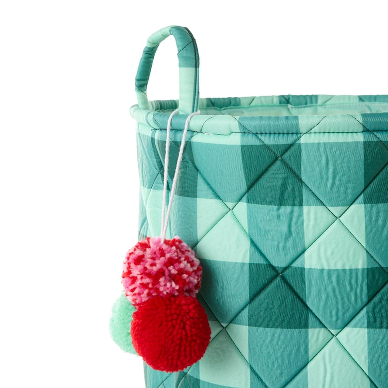 Christmas Green Check Quilted Basket