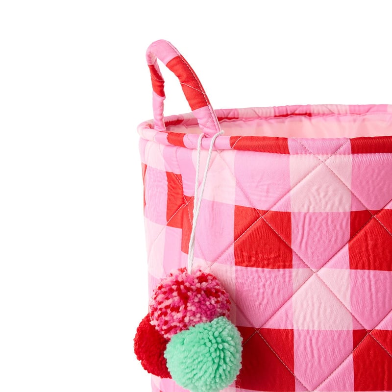 Christmas Pink Check Quilted Basket