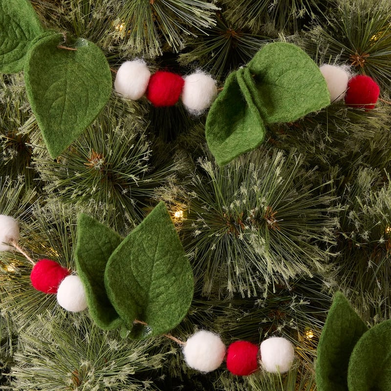Felted White, Green & Red Leaf Garland