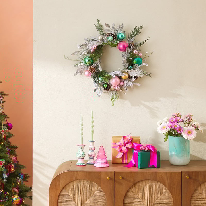 Snowy Pine and Bauble Wreath