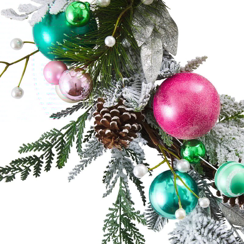 Snowy Pine and Bauble Wreath