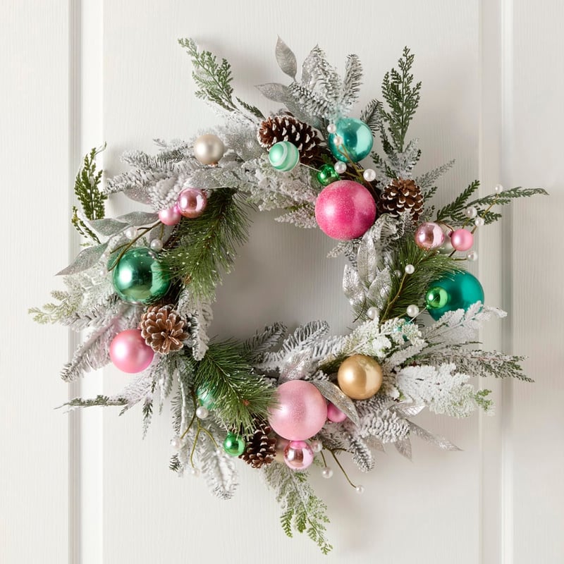 Snowy Pine and Bauble Wreath