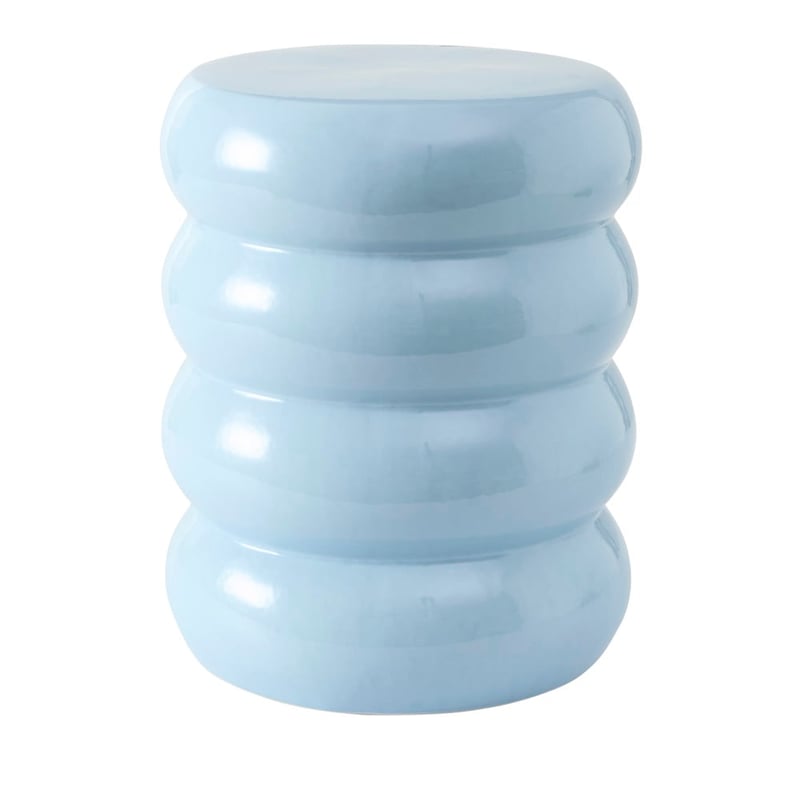 Ceramic Soft Blue Ribbed Side Table