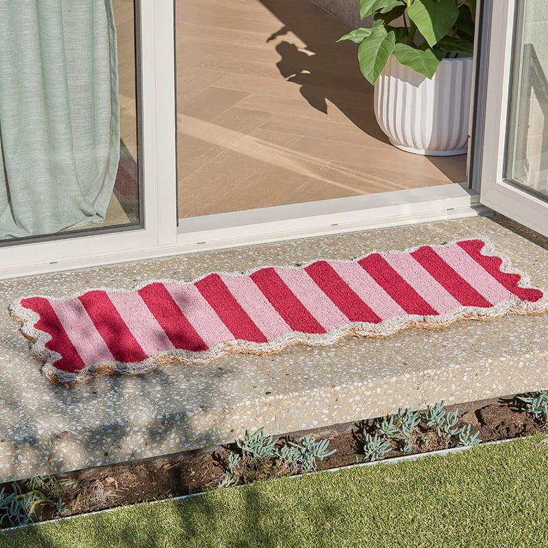 Coir Scallop Stripe Pink & Red Long Doormat