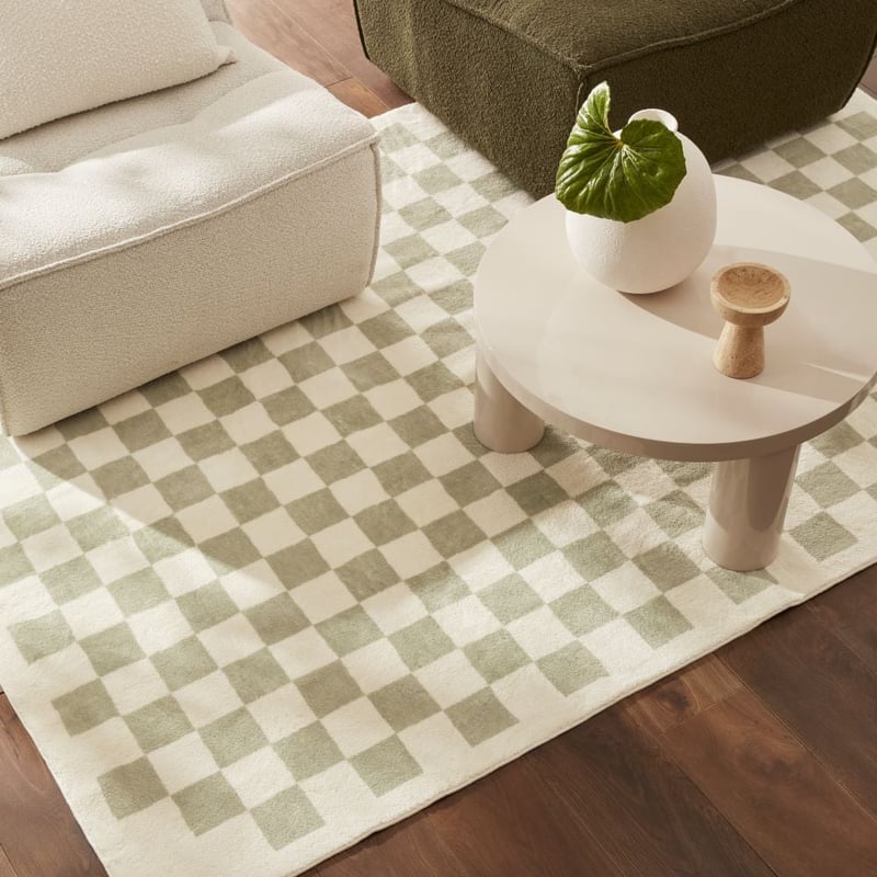 Supersoft Checkerboard Sage Washable Rug