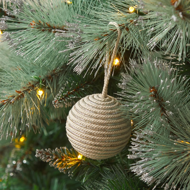 Metallic Natural & Silver Stripe Bauble