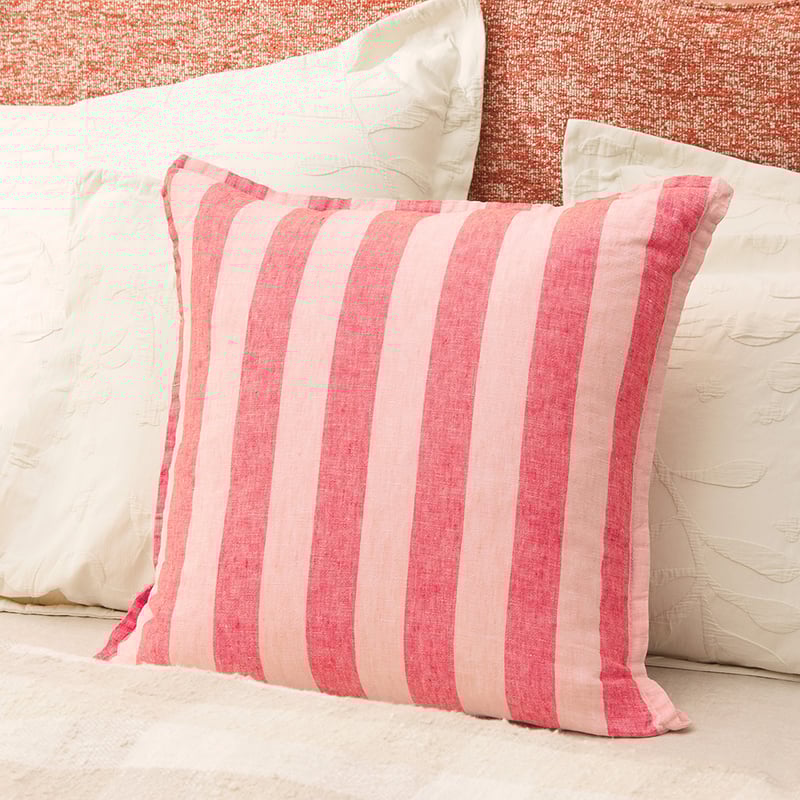 Belgian Red & Pink Stripe Vintage Washed Linen Cushion