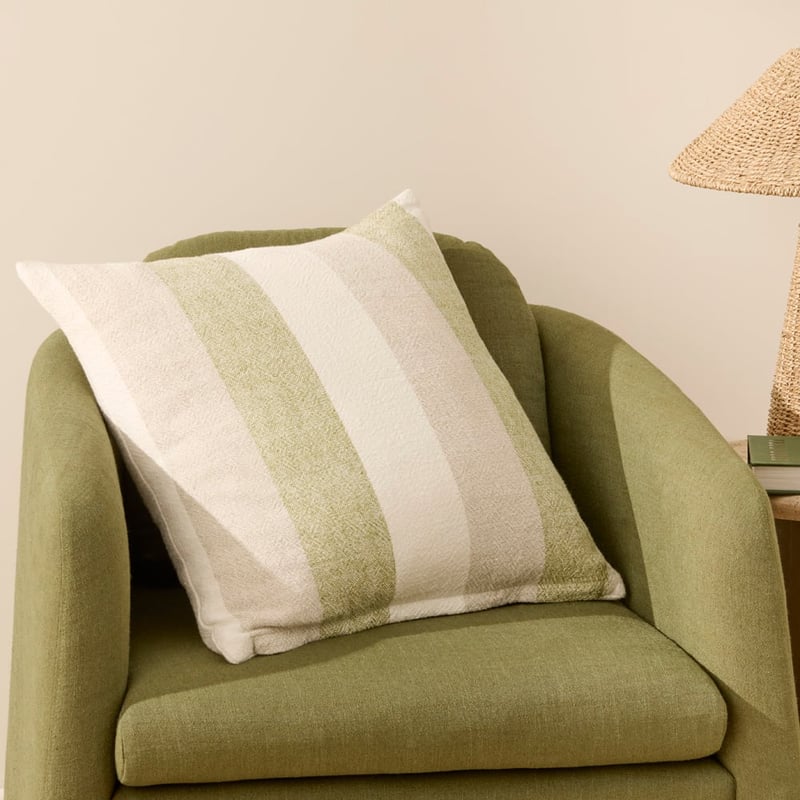 Cabo Natural & Olive Green Stripe Cushion