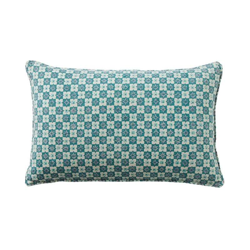 Delhi Woodblock Aditi Teal Linen Cushion