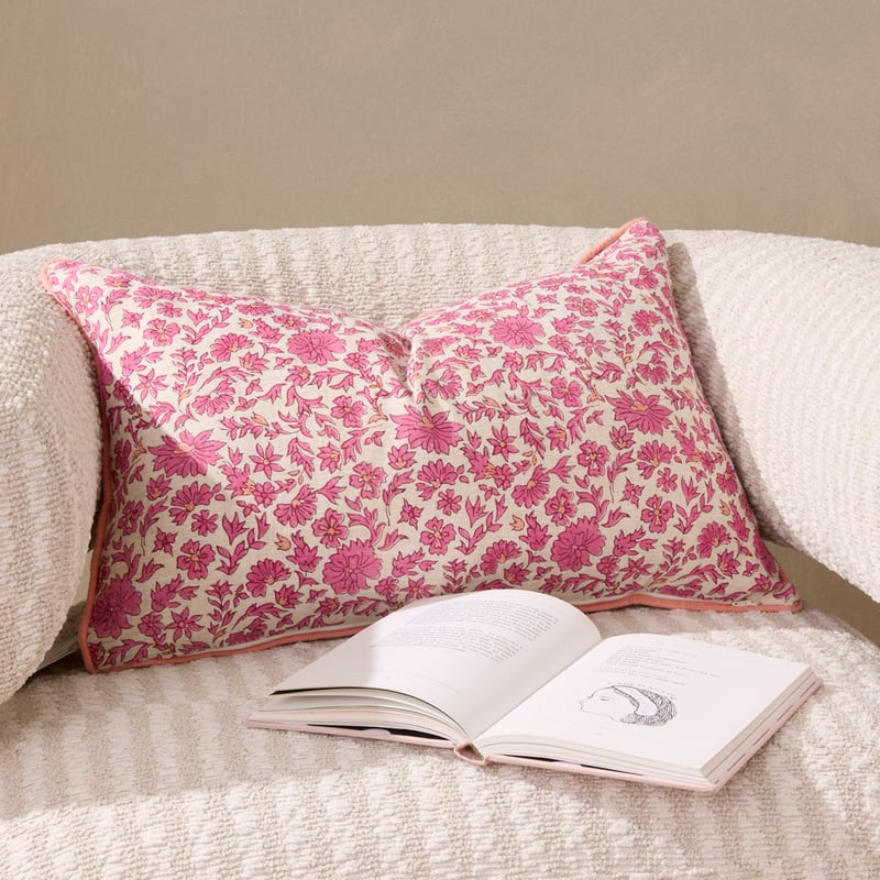 Delhi Woodblock Fiesta Floral Linen Cushion