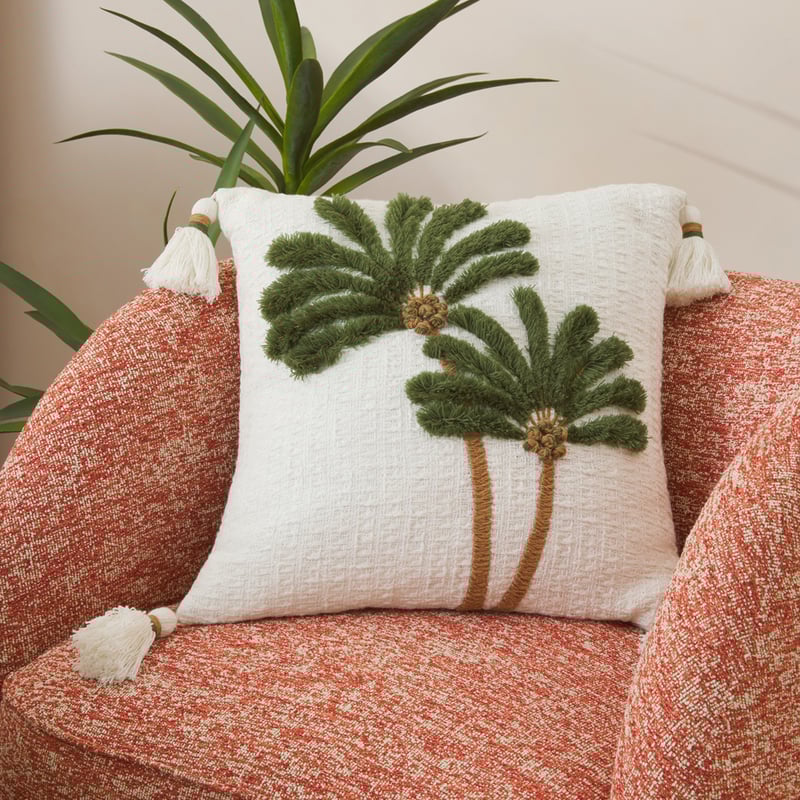 Falls Palm Olive Green & White Cushion