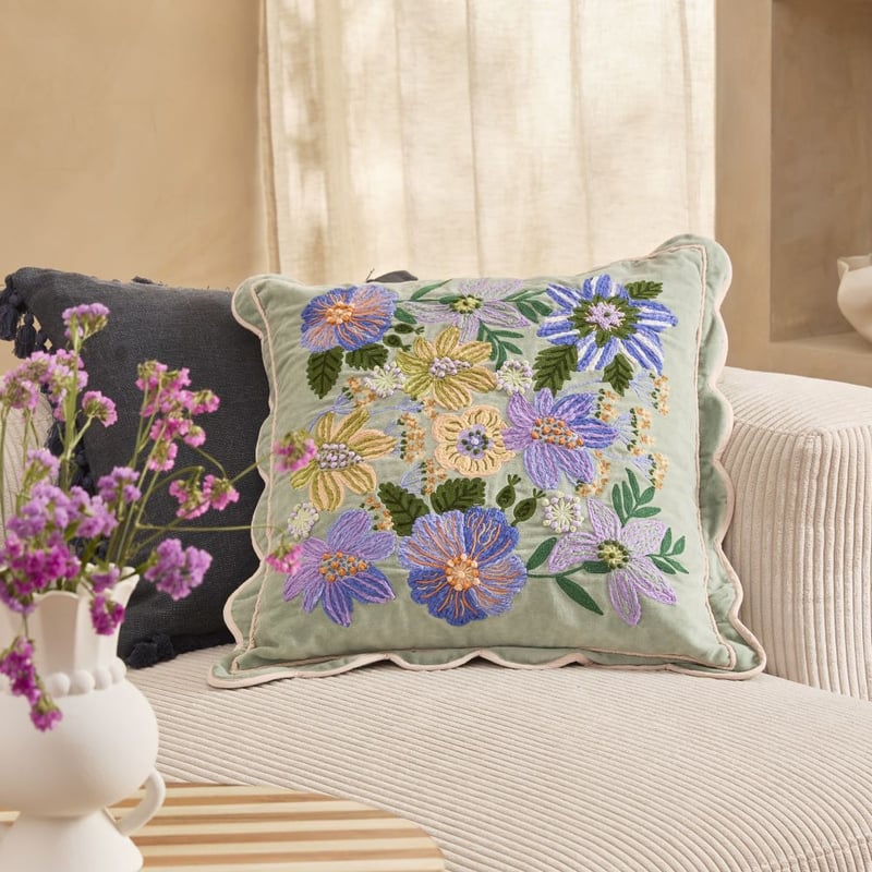 Sephora Green Floral Velvet Cushion