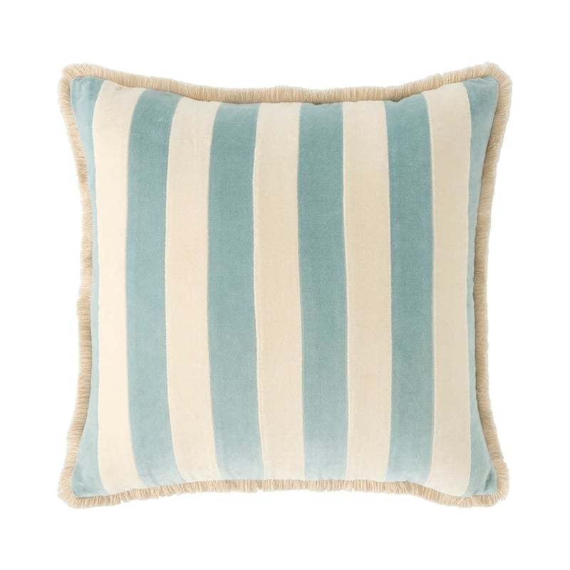 Bernie Blue Surf & Natural Stripe Velvet Cushion