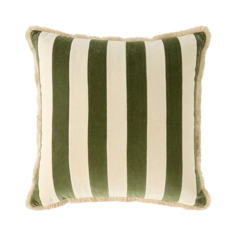 Bernie Green & Natural Stripe Velvet Cushion