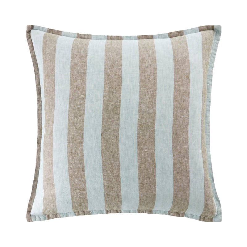 Belgian Mist & Olive Green Stripe Vintage Washed Linen Cushion