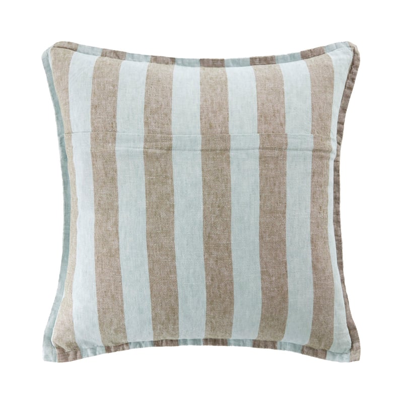 Belgian Mist & Olive Green Stripe Vintage Washed Linen Cushion