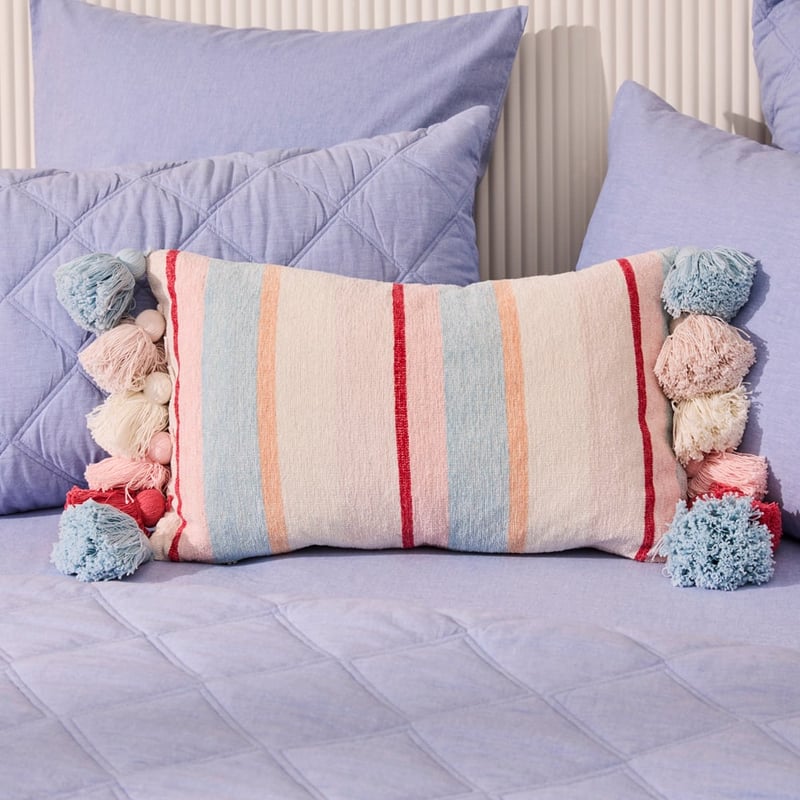 Coastal Villa Blue & Pinks Stripe Cushion