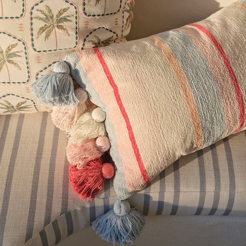 Coastal Villa Blue & Pinks Stripe Cushion