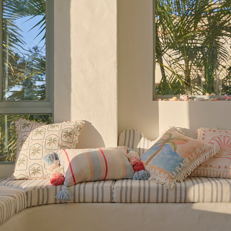 Coastal Villa Blue & Pinks Stripe Cushion