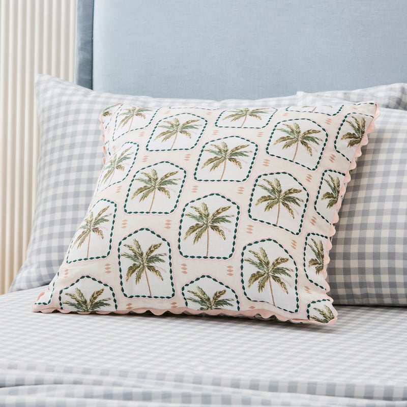 Rita Palm Natural & Pink Linen Cushion