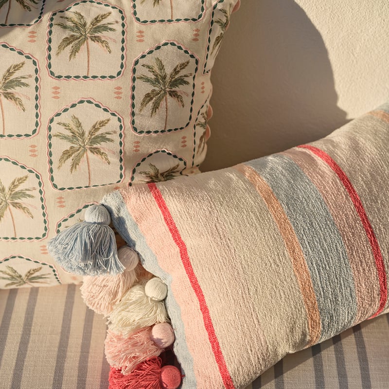 Rita Palm Natural & Pink Linen Cushion