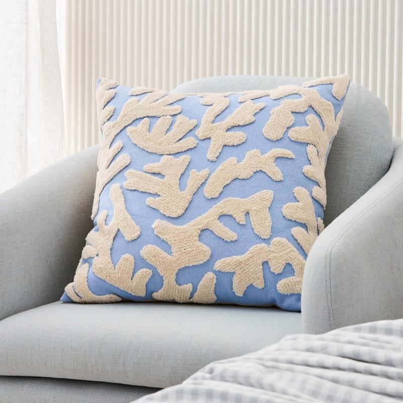 Coral Blue Tufted Cushion